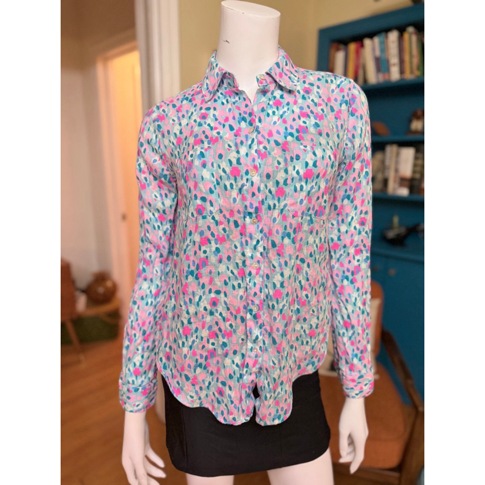 Lilly Pulitzer Button Down Shirt XXS Blue Pink Floral
